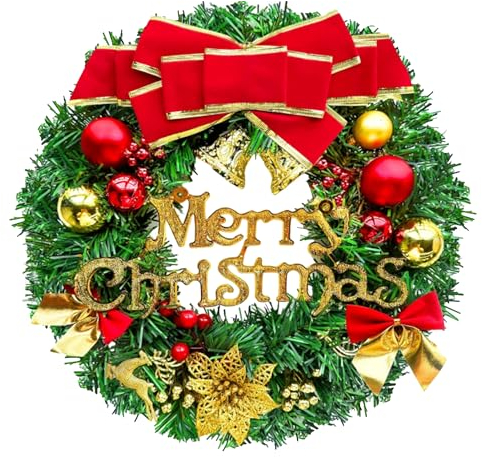 RUNMKUO Ghirlanda Natalizia 30cmChristmas Wreath con Campane Ghirlanda per ghirlanda di Natale decorazione per porta di casa,caminetto e decorazione da parete