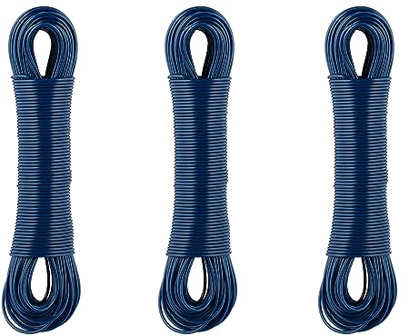 Relaxdays Wäscheleine 3er Set, 50 m, Wäscheseil mit Stahlkern, PVC, extra stark, drinnen & draußen, Wäscheschnur, blau