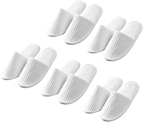 Sobotoo 5 Pairs Disposable Slippers White Non-Slip Closed Toe Slippers Shoes Comfortable Waffle Adult Slippers for Spa Guest Travel Hotel Nail Salon (A)