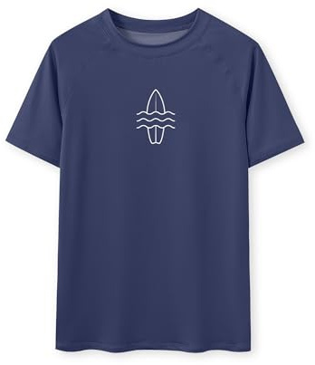 Glimnerize Jungen Rashguard Shirt Rundhals Schwimmshirt UV Shirt Kurzarm Badeshirt Rundkragen Shirt Surfbrett Navy 152