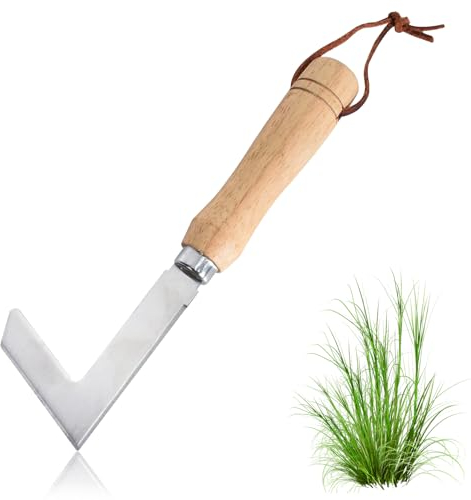 Rascador de Lechada, Rascador de Malas Hierbas con Mango de Madera, Rascador de Malas Hierbas Limpiador de Lechada de Acero Inoxidable, Escardador Manual, para Eliminar Musgo y Malas Hierbas