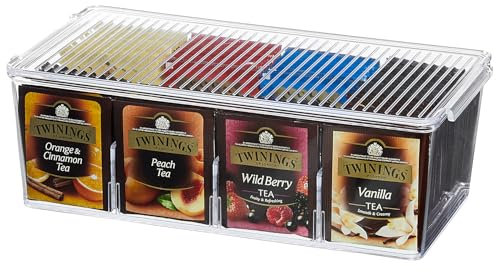 Lifewit Juego de 1 organizadores apilables de plástico para bolsas de té, caja para gabinetes de cocina, encimeras, despensa, ideal para cápsulas de café, sobres de azúcar, condimentos, 8 secciones