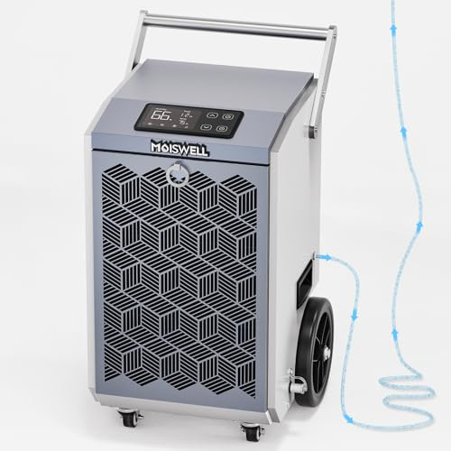 Moiswell 160 Pints Commercial Dehumidifier with Pump and Drain Hose for Basements, Heavy Duty Commercial Grade Dehumidifiers for Large Spaces, Warehouse, Industry Water Damage Unit, Auto Defrost