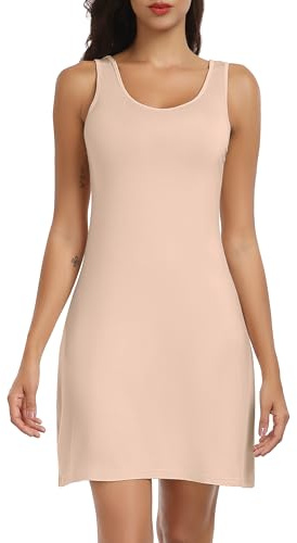 Lovasy Full Slips for Women Sleeveless Tank Tops Under Dress Wide Straps Mini Slip Nightwear Nude,Medium