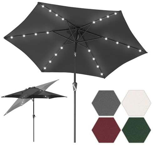 Tubiaz Sonnenschirm 270cm Anthrazit Solar LED Gartenschirm knickbar & ohne Ständer,Terassenschirm Neigungswinkel Sonnenschirme Großschirm für Balkon,Terrasse,Rundschirm mit kurbel