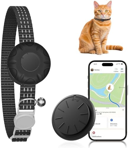 Cat GPS Tracker, Waterproof Pet GPS Tracker for Cats, Cat Tracker Collar with Safety Elastic Buckle, Compatible with Apple Find My App (Only iOS), No Monthly Fee