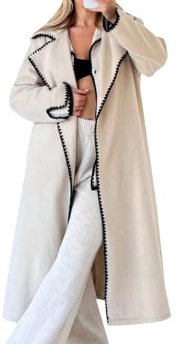 Generisch Women's Rain Jacket Waterproof Breathable Long Coat Double Wool with Braided Loose Wind Jacket for Women Waterproof Women, beige, XL