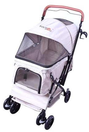 FOURPAW Reversible Pet Stroller (4 Wheels for Cats and Dogs) for Small and Medium Pets up to 33 lbs.Khaki