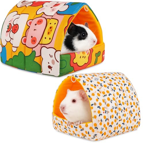 LeGeYo Cama de Invierno para Mascotas Juego de 2 Nidos para Animales Pequeños Cojín Suave Lavable para Cobayas Conejos Hurones Hámster Casa Portátil Cómoda