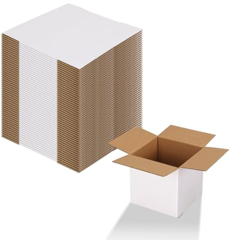 Calenzana 4x4x4 Shipping Boxes Set of 50, Small Corrugated Cardboard Box for Mailing Packing Gifts, White