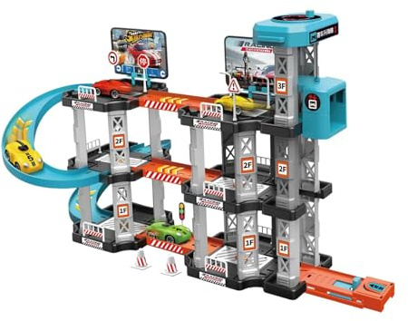 wueiooskj Pista de Carreras de Autos para Interiores, Juego Interactivo Divertido para niños y niñas, Mejora la coordinación Mientras compiten Autos Juntos, Pistas para, 78 Piezas