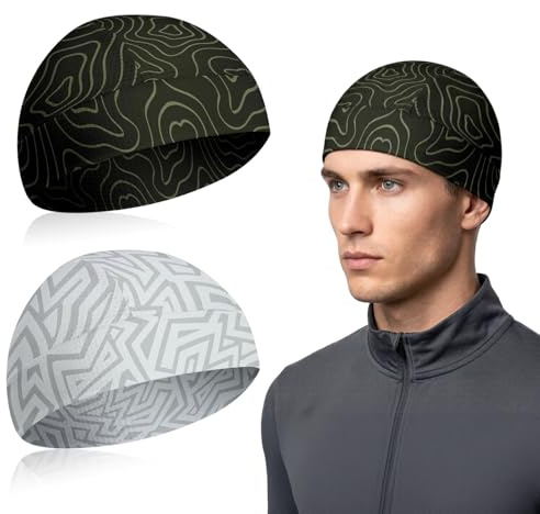 2pcs Cooling Skull Cap, Breathable Mesh Moisture Wicking Helmet Liner Cap for Men Women, Sweat Wicking Quick Dry Thin Cycling Cap Under Helmet for Motorcycle Running Workout Hard Hat