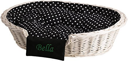 e-wicker24 Hundekorb aus Weide für Hund und Katze Hundebett Katzenbett mit Kissen Tierkorb geflochten Katzenkorb (Personalisiert 80, Creme)