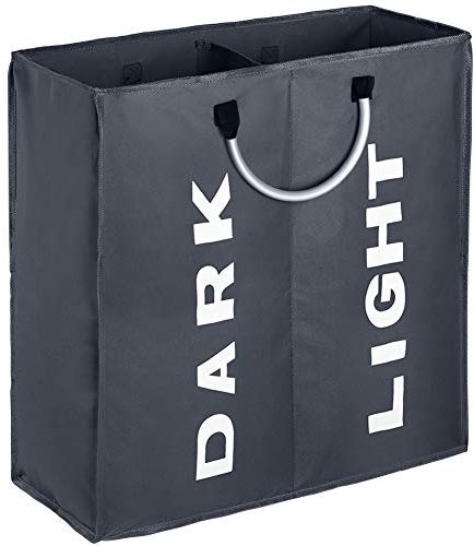 IHOMAGIC Wäschesortierer 2 Fächer Faltbarer Wäschekorb Sortierer Hell Dunkel Wäschesammler 2 Fach Kinderzimmer Wäschesack Wäschetasche 600D Stoff 60L Für Schlafzimmer Waschküche Wohnheim Dunkelgrau