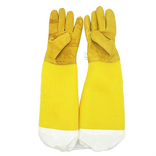 OMEM Goatskin Leather Beekeeping Gloves Beekeeper Protective Gauntlets Ventilated Mesh Sleeves Extra Long