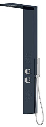 Architeckt® Thermostatic Shower Tower Column Panel, Three Function 3-in1 System with Rainfall Head Handset 2 Body Jets Showers Square, Mirrored Black