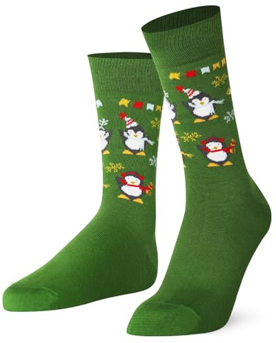 Mysocks julstrumpor nyhet roliga strumpor unisex jul casual bomull julstrumpor högtid julklappar för män kvinnor, Grön festlig pingvin, 41-45 EU