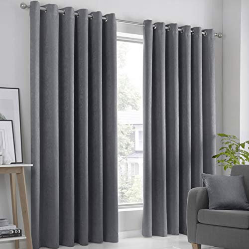 Fusion Strata Woven Eyelet Lined Curtains, Charcoal, 46 x 54 Inch