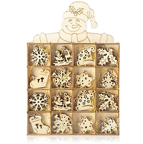 com-four® 48-teiliges Tannenbaumschmuck Holz-Anhänger Set - Weihnachtsbaumschmuck zum Dekorieren für den Weihnachtsbaum - Christbaumschmuck (48 Stück - Natur)