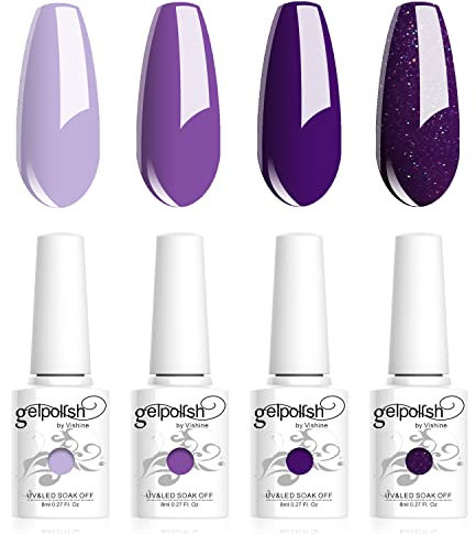 Vishine Purple Gel Nail Polish Kit - 4 Colour Purple Glitter UV LED Nail Lamp 8ml Salon DIY