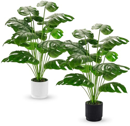 Der Rose Fake Artificial Plants Tall 71cm Adjustable Faux Monstera Plants Indoor Outdoor for Home Bedroom Living Room Bathroom Decor 2 Pack