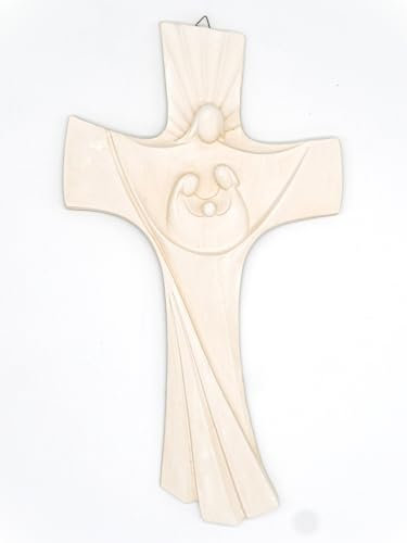 Holy Family Crocifisso Croce resina e polvere di marmo Gesù Sacra Famiglia da parete 42 cm/In chiave moderna | Unico nel suo genere | Prodotto Artigianale Made in Italy