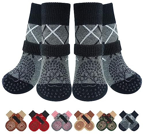 BEAUTYZOO 6PCS Dog Socks to Prevent Licking Paws, Anti Slip Dog Shoes for Hot Pavement Hardwood Floors, Traction Control Toe Grips Boots & Paw Protectors for Small Medium Large Senior Dogs, Grey S