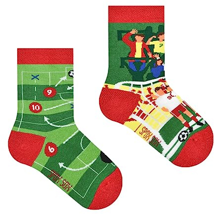 Spox Sox Casual unisex för barn – roliga, flerfärgade, färgglada, galna, olika mönstrade strumpor för individualister, Fotboll, 31-35
