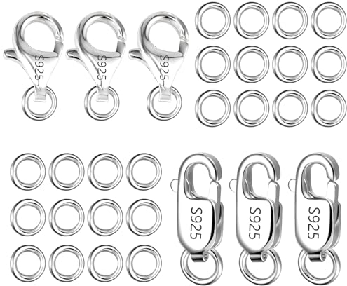 Kettenverschluss Sterling Silber 925 Schmuckverschluss, 26 Stück Halskette Verbinder Armband Verschluss Biegeringe 5mm Schmuckringel Karabinerverschluss Schmuck Schnalle Zubehör Schmuckherstellung