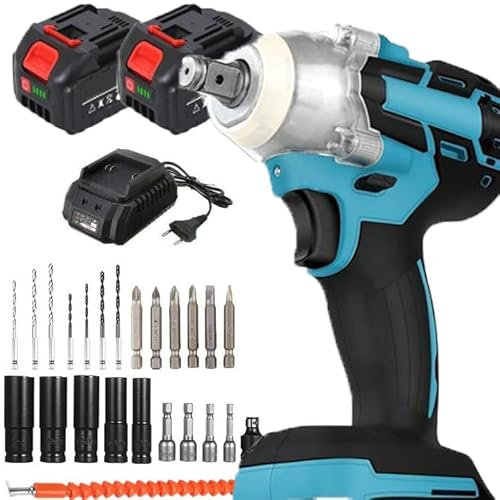Avvitatore a Impulsi Brushless, Chiave a Percussione Senza Fili, 400 Nm 800W, Trapano Avvitatore Fai da Te Lavori Casa, con 2 Batterie e Accessori, Valigetta