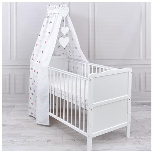 Generisch Baby Delux Babybett Himmel Betthimmel Baumwolle Baldachin für Babybett Kinderbett Wiege Stubenwagen Himmelstange Applikationen Herz Deko (Magic Rosa, ohne Himmelstange)