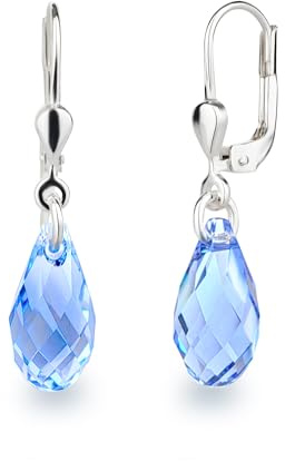 Schöner-SD Ohrringe 925 Silber mit kleinen Briolett Kristallen 13mm Light Sapphire hellblau