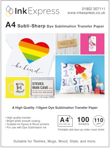 Ink Express Subli-Sharp 110gsm Dye Sublimation Transfer Paper Compatible with EPSON, SAWGRASS, RICOH, Brother Sublimation Printers (100 Sheets)