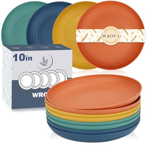 Wrova Unbreakable Plastic Plates 10 Inch Set of 8 Unbreakable Dinner Plate for Kitchen, Deep Dinner Plates - Dishwasher & Microwave Safe Plate, Reusable Lightweight Plates Sets(Vivid Mix)