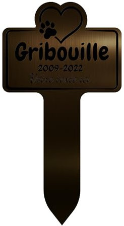 GRAVURE CONCEPT Plaque Funéraire pour Animaux - Stèle Commémorative Personnalisable PVC (Chien/Chat etc) - (Modèle 1 / Bronze Texte Noir)