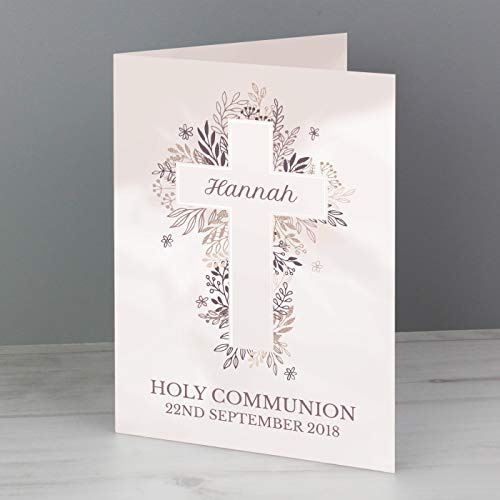 Custom Personalised Floral Cross Greeting Card - Communion, Christening, Confirmation, Baptism, Wedding, Memorial
