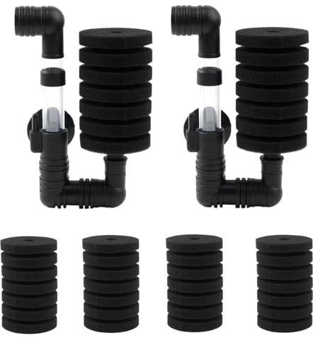 ROSYLEVE 2 styck Akvarium Enkelhuvud Svampfilter Akvarium Set, Luftlyft Akvarium Filter med 4 Reservsvampar för Biologisk och Mekanisk Filtrering, Svampfilter för Bettas Räkor Äggläggare