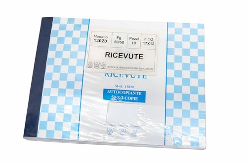 Generico SET 10 BLOCCHI RICEVUTE AUTOCOPIANTE 12x17 cm | Modello 13020 | 50x2 Copie | Carta Autocopiante Professionale per Commercianti, Artigiani, Servizi e Ufficio | Tascabili, Pratici, Durevoli