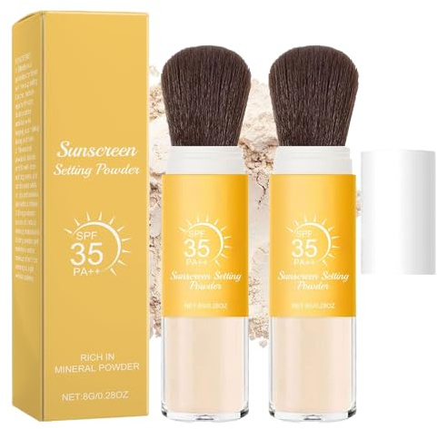 Polvere Naturale Per La Regolazione Della Protezione Solare, Polvere Minerale Opaca SPF 50 Per Il Viso, 2 Pezzi Di Polvere Leggera E Traspirante A Controllo D'olio Con Pennello, Finitura Opaca Duratur