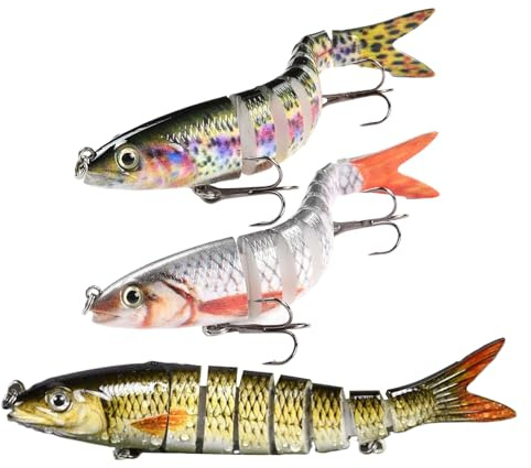 Generisch Cebo de bajo – 3 Piezas multiarticulado – Señuelo Duro – Señuelo de natación Accesorios de para Pescadores, río, Surf, Kayak, Agua Salada, Trucha de mar, bagre