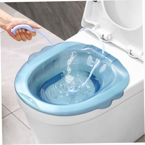 Baño de asiento para inodoro, 39x39 cm, plástico transparente sobre el inodoro, baños de asiento, lavabo antidesbordamiento para hemorroides, cuidado privado posparto (azul, con cisterna)