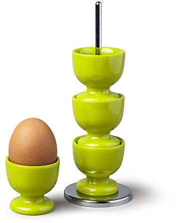 Zeal Stack and Store Egg Cups/Holders, Set of 4 with Chrome Storage and Carry Stand, Melamine, Lime Green