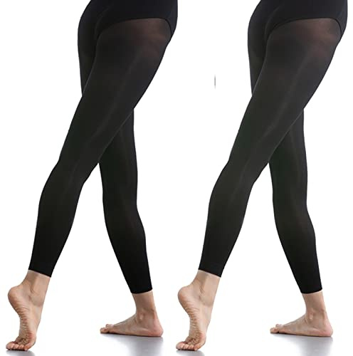 DANCEYOU 2 Paires Collants de Danse Ballet Opaque pour Fille Femme Noir Sans Pieds M