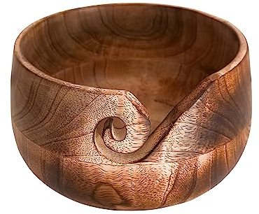 Indus Lifespace Wooden Yarn Bowl Hand Made by Indian Artisans with Premium Mango Wood for Knitting and Crochet (15.24cm x 15.24cm x 7.62cm)