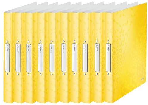 Leitz 4257 Ringbuch Ringbücher Ringordner WOW, A4, 2 Ringe, 25mm, 10er Packung, Farbe: gelb