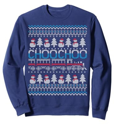 Choo Choo Train Railway Railroad Ugly Christmas Sweater Sweatshirt