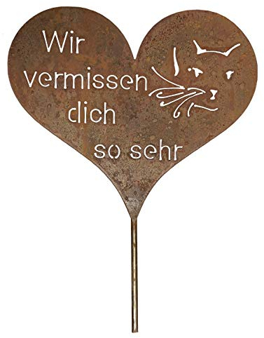 Radami Edelrost Grabherz Grabstecker Grabschmuck Gedenkstein Trauerherz Herz Spruch Stecker für Grab Tiergrab Hund Katze (Katze)
