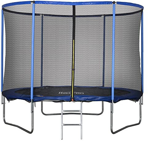 HOMCOM Trampolino Elastico da Esterno, Tappeto Elastico per Adulti da Giardino con Rete di Sicurezza e Bordo Imbottito, Giochi da Giardino e Casa, Ø305x248cm, Blu e Nero