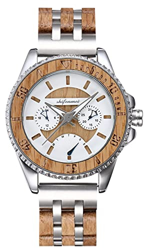 rorios Herren Holzuhr Analog Quarzuhr mit Holzarmband Natürliche Leichte Holz-Armbanduhr Multi-Funktionen Kalender Herren Uhr