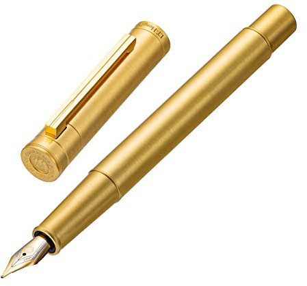 Hongdian Raw Brass Fountain Pen Extra Fine Nib Classic Design Smooth Writing Copper Pen with Converter and Pen Case Set
